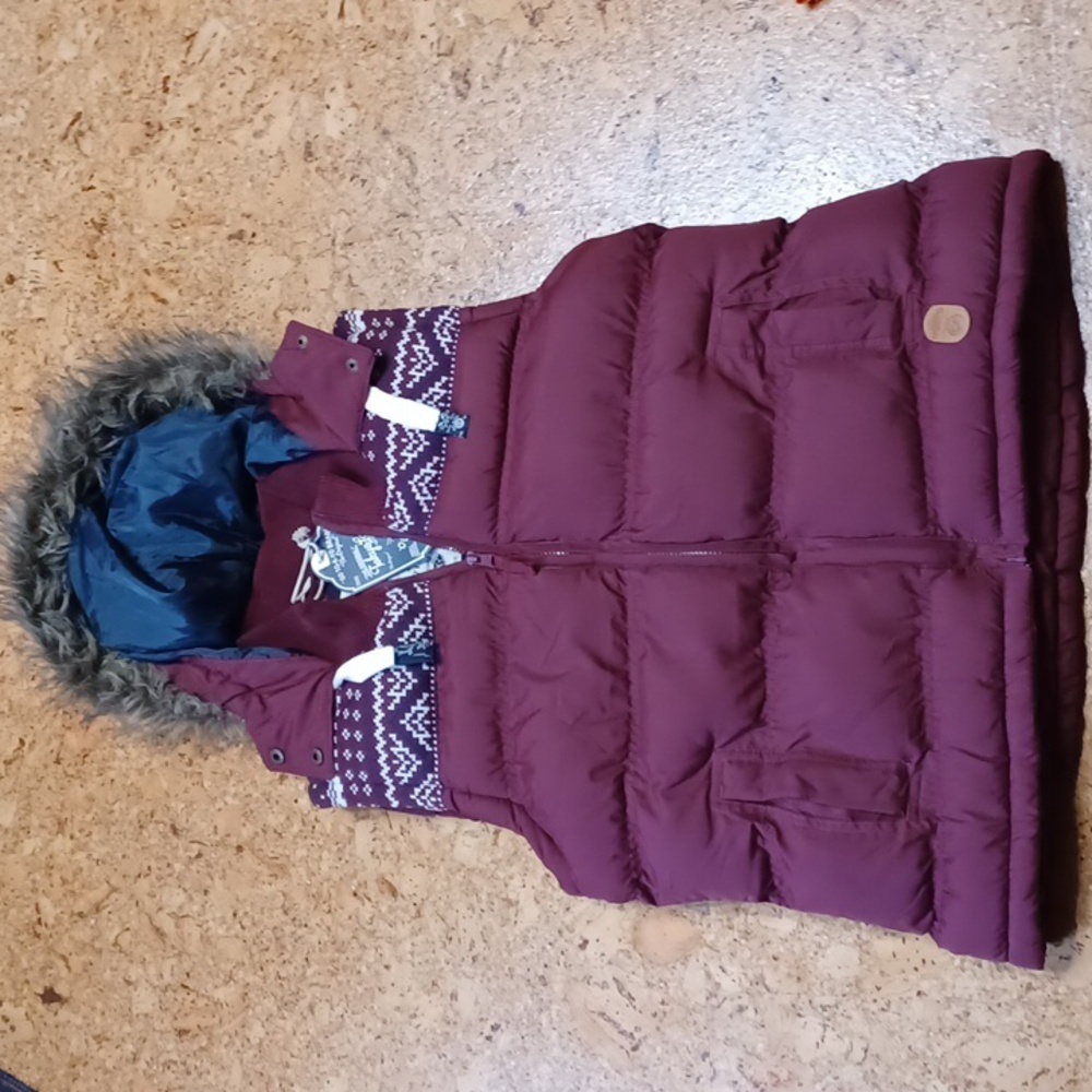 Tokyo Laundry Women's Maroon Fair Isle Hooded Puffer Vest Size L NWT